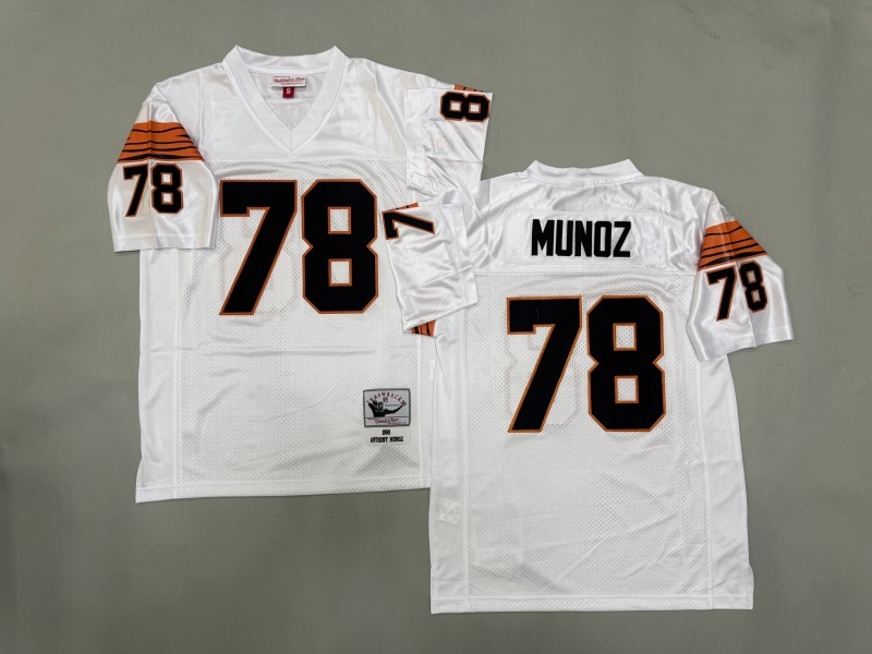 Men 2025 Cincinnati Bengals #78 Munoz white Throwback Limited NFL Jersey style 001